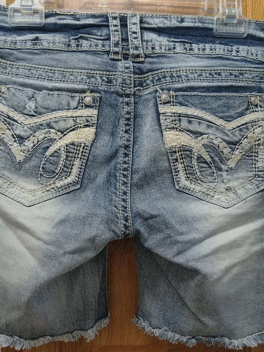 Wallflower Faded Light Blue Distressed Boyfriend Shorts, Size5 - Picture 2 of 6